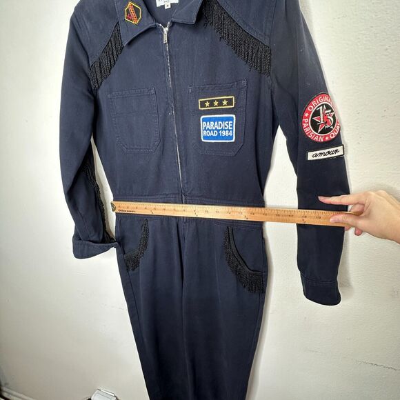 Claudie Pierlot Blue Denim Tassled Long Sleeve Front-Zip Cuffed Hem Jumpsuit 36 - Picture 12 of 12